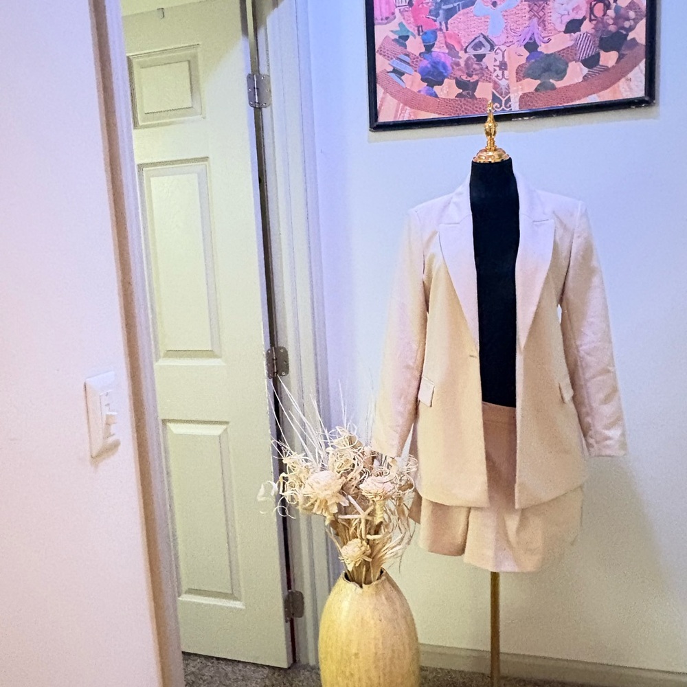 Elegant Cream Women's Blazer and Skirt Set